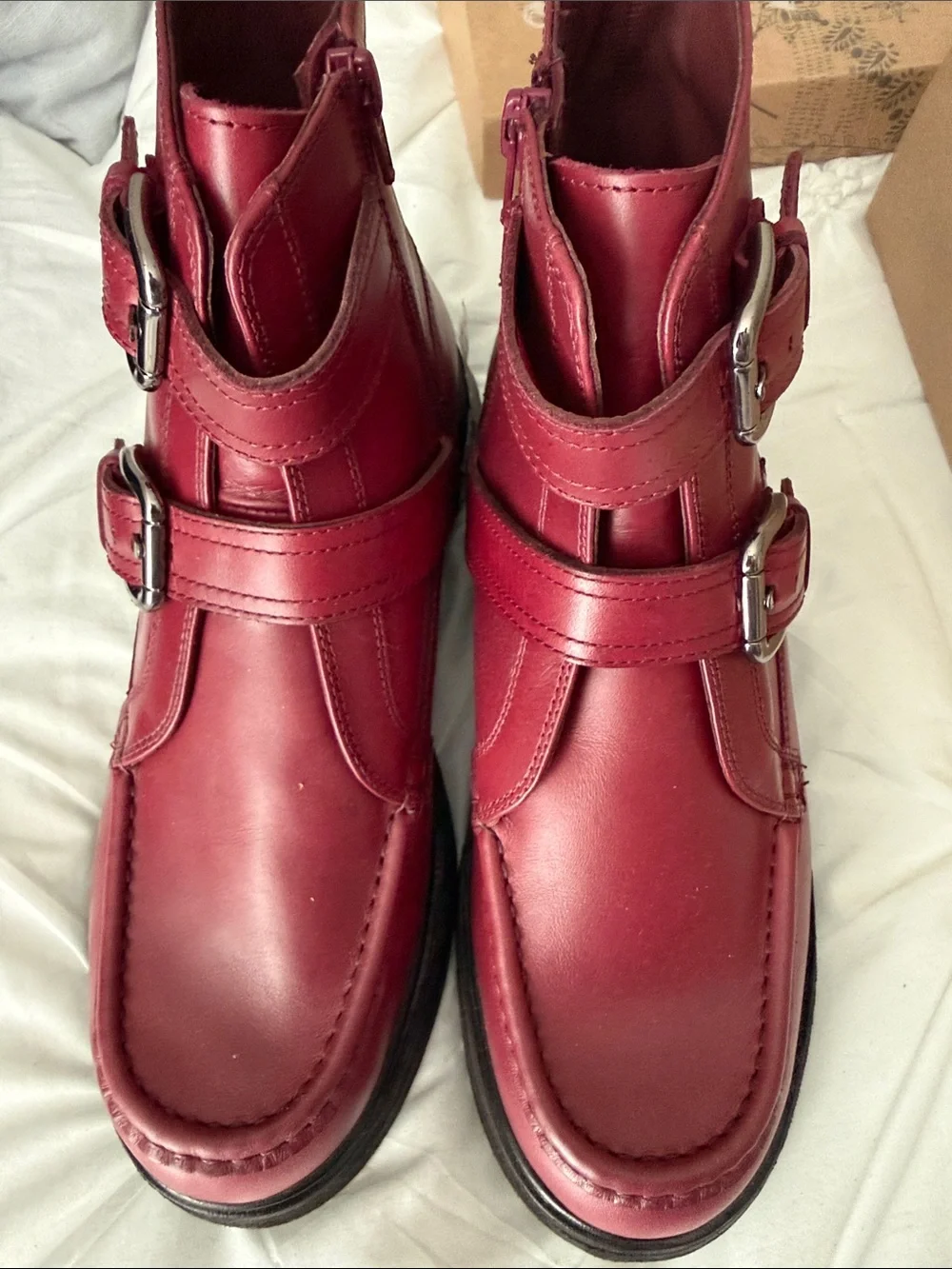 Free People Moto Ankle Boots in Deep Mulberry